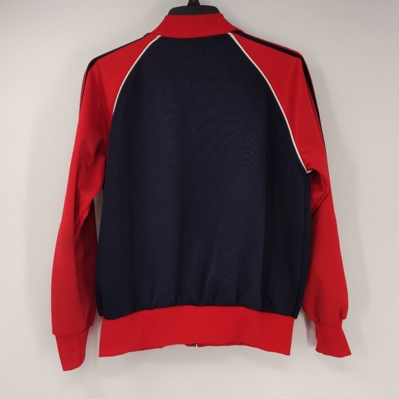 PLAYWAY Vintage Men's L Track Jacket Red‎ Blue Zip Pockets Striped Long Sleeve - Picture 4 of 14